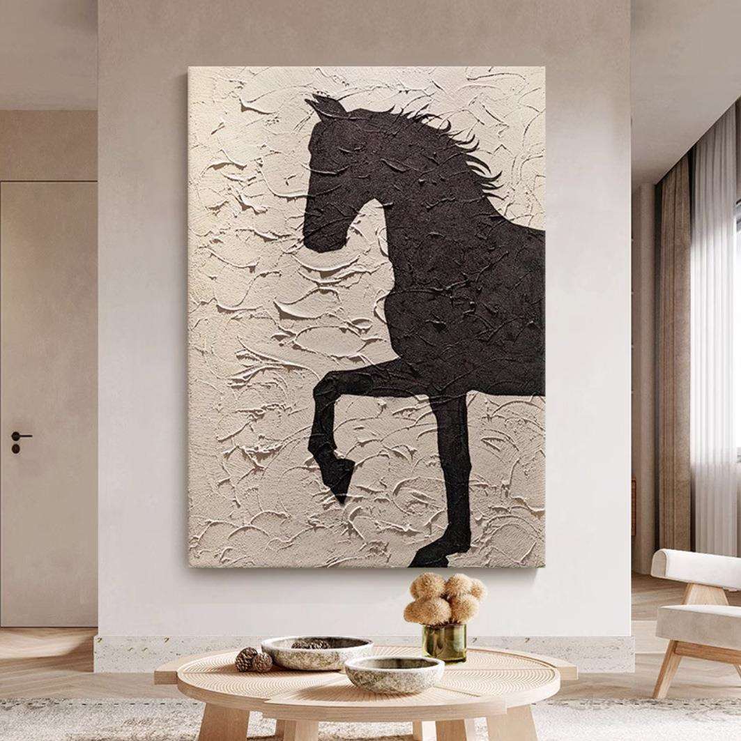 抽象马到成功油画骏马客厅书房餐厅玄关肌理装饰挂画抽象派纯手绘