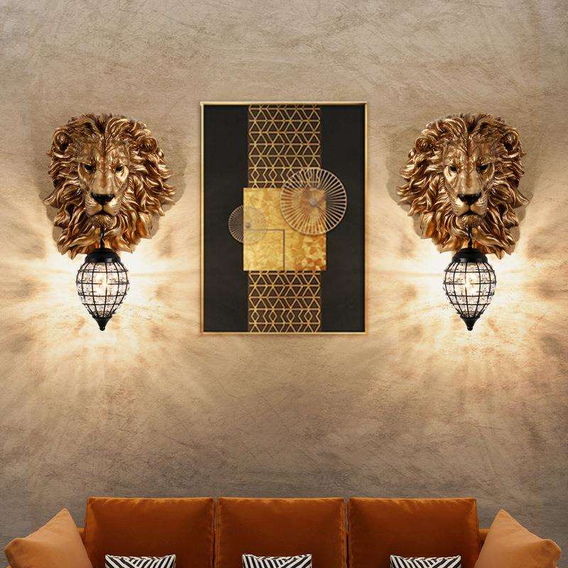 欧式狮子头壁灯个性背影墙玄关KTV酒吧工程酒店复古北欧装饰品灯