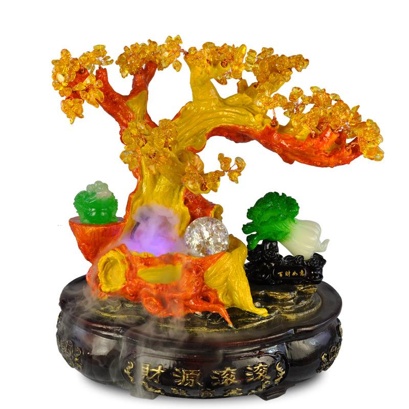 仿玉招财树艺术流水摆件室内水景家装饰品别墅客厅餐厅喷泉加湿器