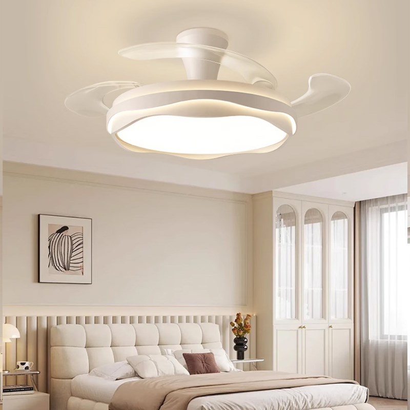 卧室风扇灯简约奶油风主卧餐厅儿童房护眼静音隐形吊扇灯2025新款