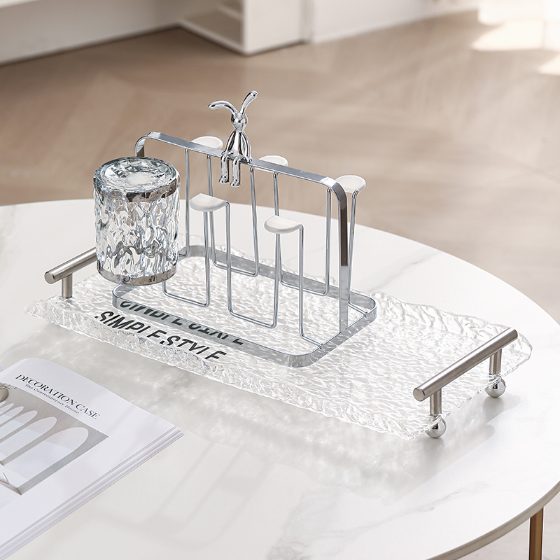 轻奢茶盘家用客厅茶几茶杯杯架水杯沥水托盘放置茶具长方形水果盘