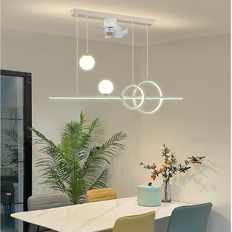 风扇灯吊灯餐厅灯现代简约360度摇头变频节能家用LED吊灯6档变速