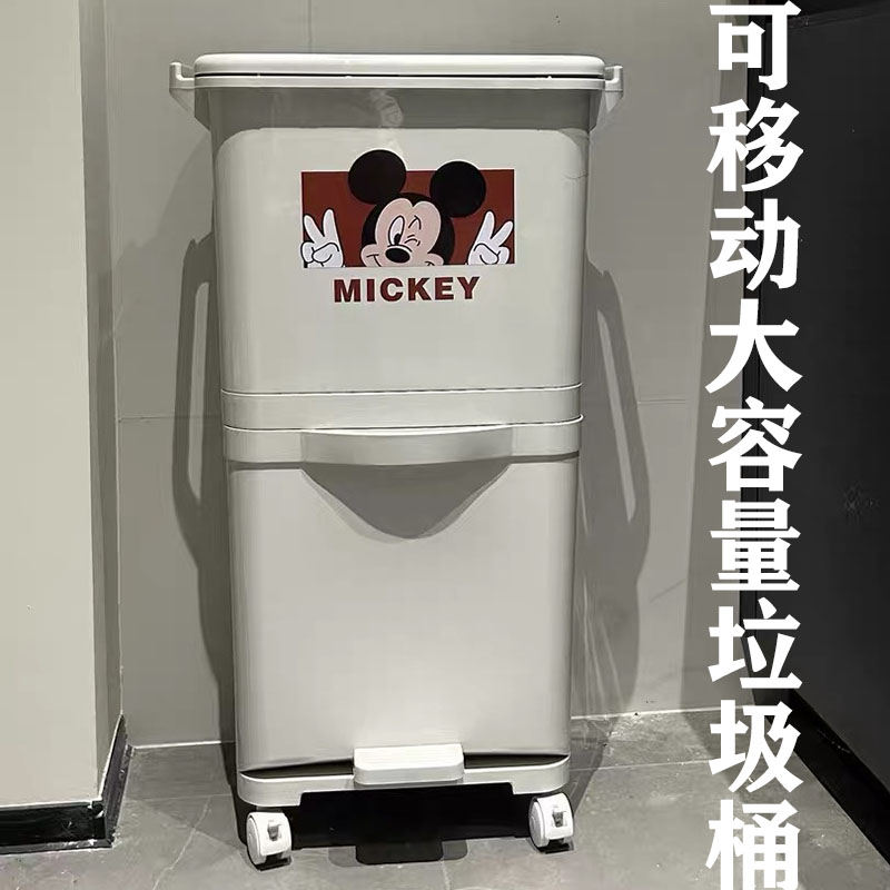家用大容量垃圾桶厨房落地式可移动D厨余垃圾储物架双层带门垃圾