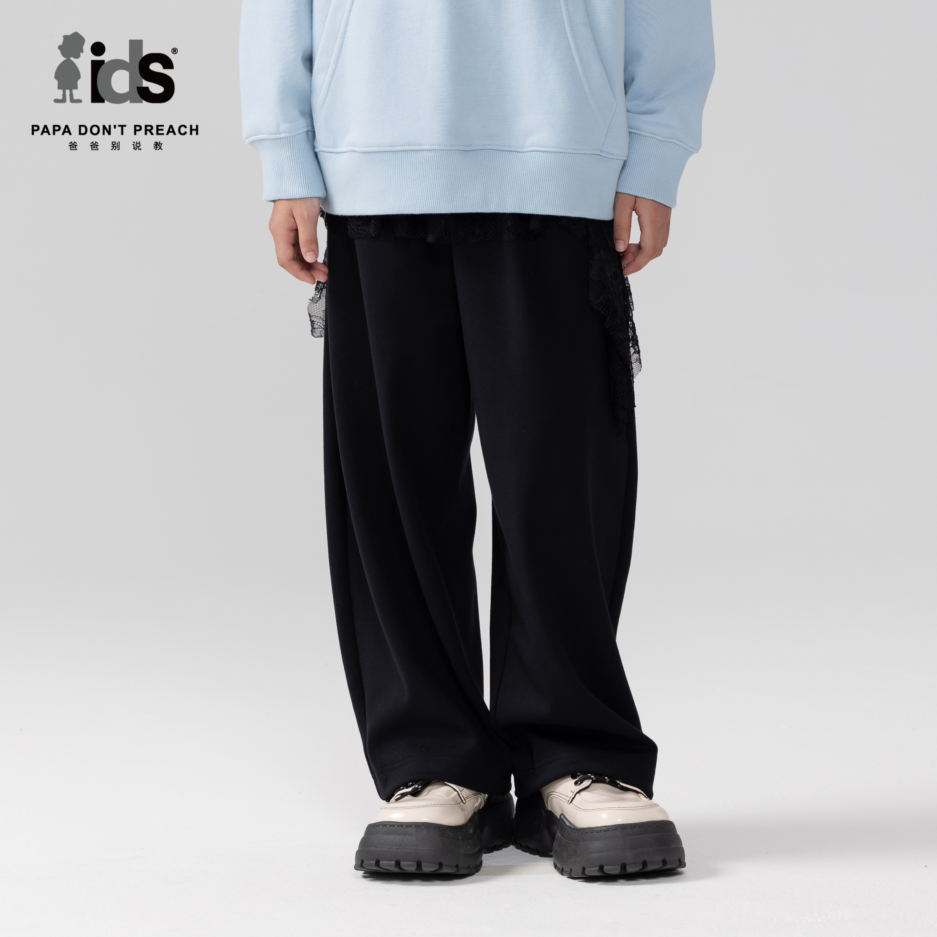 IDS童装蕾丝拼接阔腿长裤
