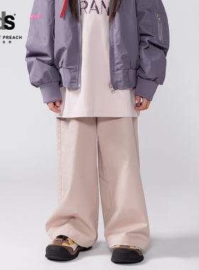 IDS童装梭织长裤抗皱百搭女孩甜美气质荷叶边拼接简约阔腿裤