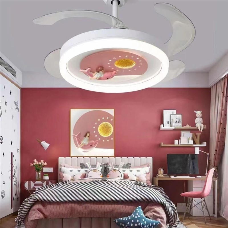 儿童房灯吊扇灯卡通家用可智能语音遥控静音卧室带电风扇灯