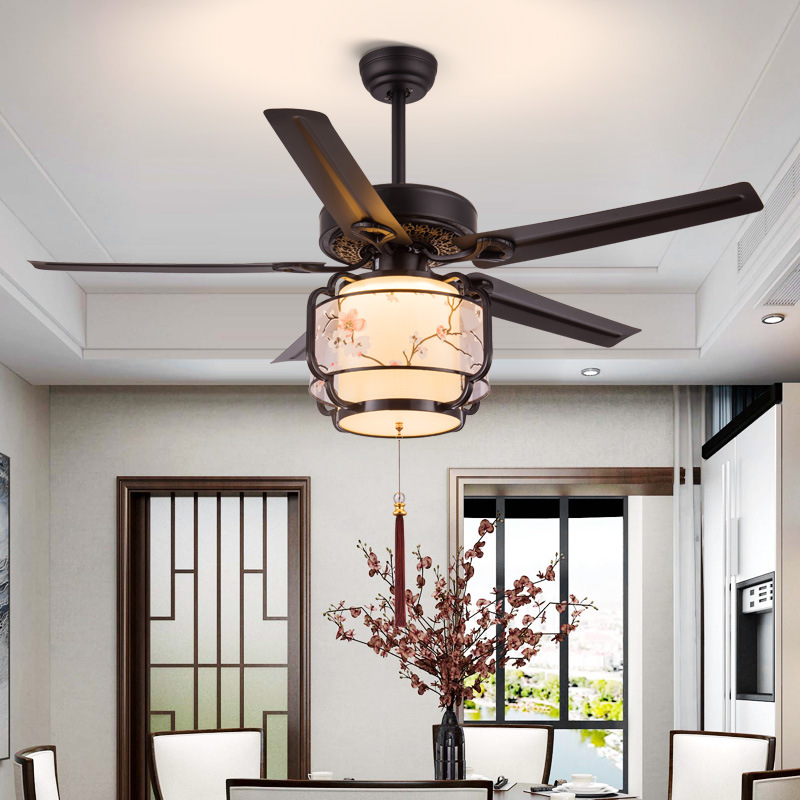 新中式吊扇灯电扇风扇吊灯客厅家用卧室饭厅灯复古餐厅高档中国风