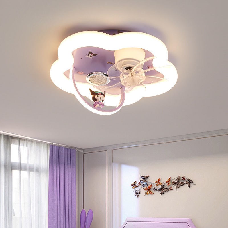 儿童房全光谱男孩卧室卡通酷洛米风扇360护眼女孩蓝牙摇头吸顶灯