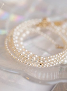 新款天然淡水小米粒小珍珠手链女细小珠ins小众设计轻奢14k金手链