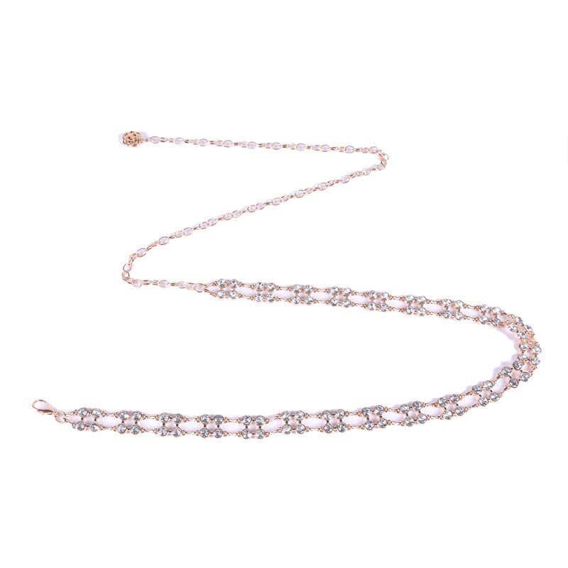 跨境欧美金属腰带双排水晶镶钻身体链腰链女士百搭合金水钻链条