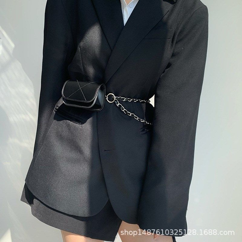 欧美复古编织腰链小包包女ins迷你金属百搭链条腰带配裙子皮带潮