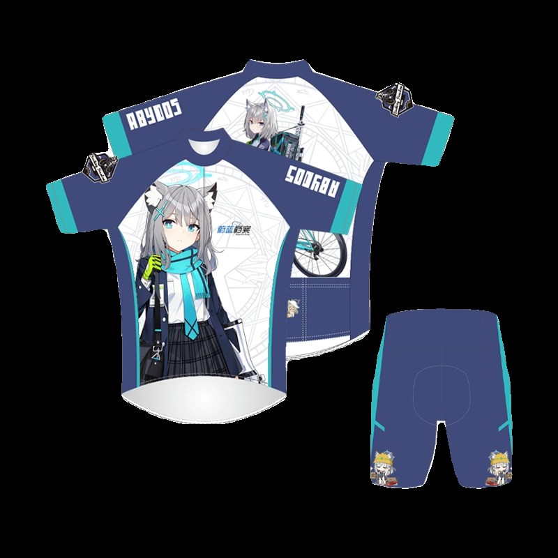 二次元动漫骑行服蔚蓝档案砂狼白子骑行服春夏短袖长袖套装