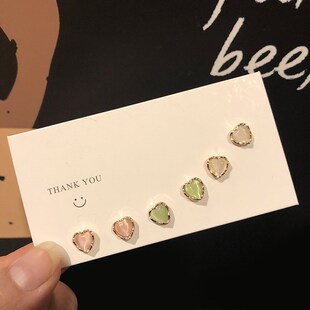 简约几何型耳 大气耳钉套装 s925纯银针耳钉心n型猫眼耳钉套装 时尚