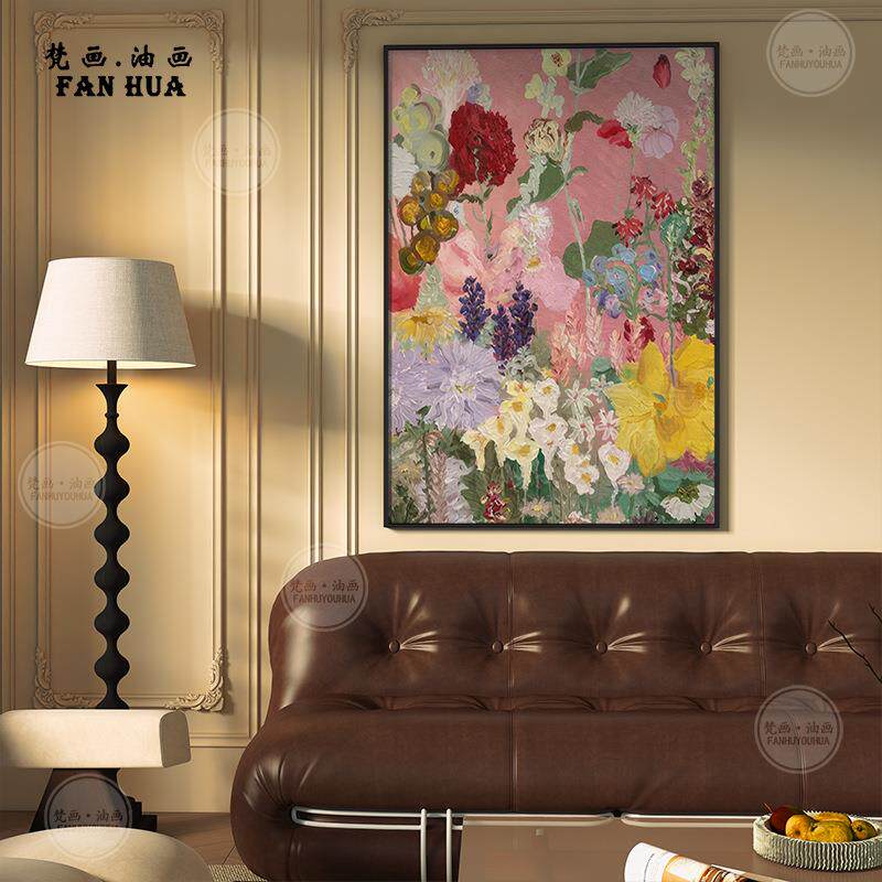 美式轻奢艺术彩色花卉手绘玄关装饰画肌理感客厅卧室壁画餐厅挂画