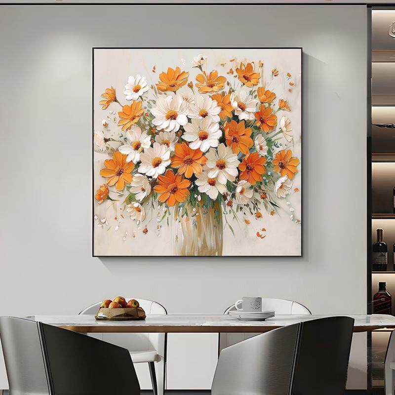 顺丰手工油画餐厅现代简约抽象高级感立体花卉肌理画美式轻奢玄关