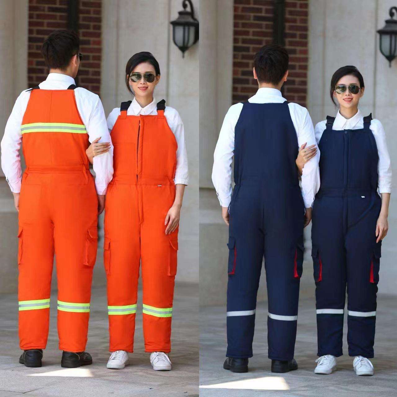 背带连体棉裤工作服冷库船员工衣劳保服车间工装厂服刺绣印logo