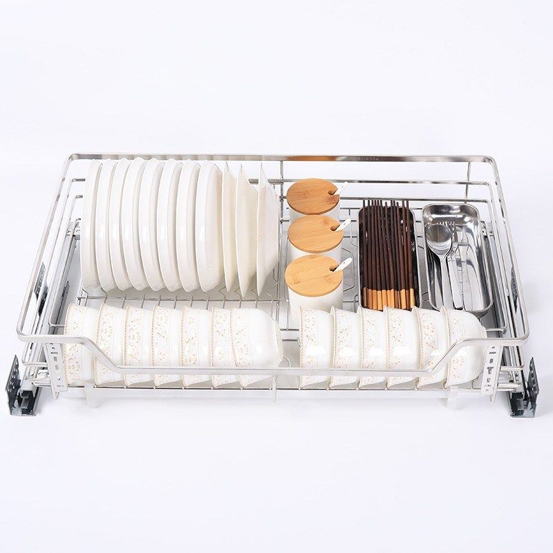 厂家代理拉篮厨房橱柜碗篮304不锈钢拉篮双层缓冲抽屉式厨房