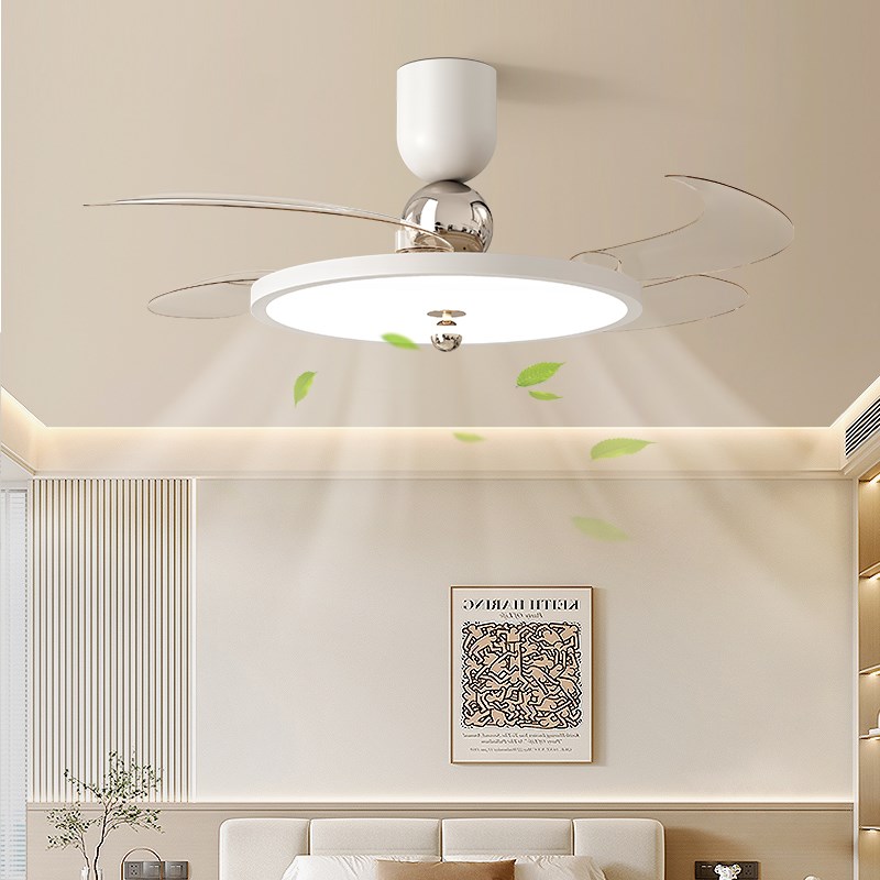 中古风扇灯餐厅吊灯2025新款美式复古胡桃木色卧室隐形静音吊扇灯