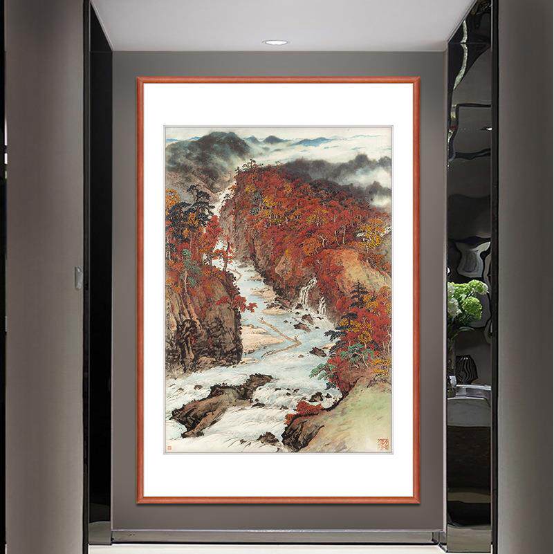 名家关山月山水国画《秋夕放伐图》走廊尽头挂画入户玄关山水画