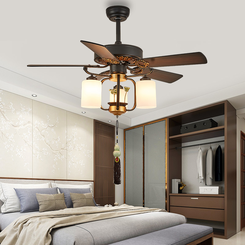 新中式风扇灯吊扇灯 客厅餐厅风扇吊灯中国风复古电扇灯灯扇一体
