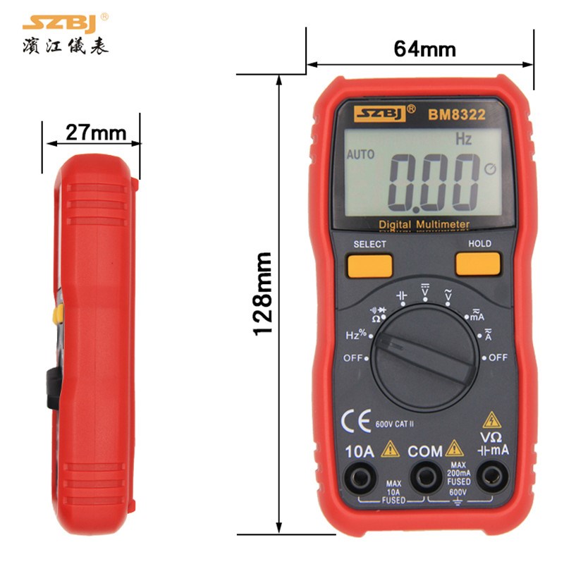 滨江BM8322家用数字万用表自动量程防烧便携式小型数显袖珍万能表