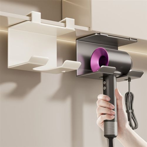 柜门下挂吹风机置物架卡扣式镜柜化妆台免打孔化妆室吹风机支架子