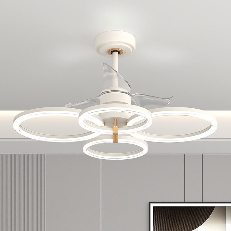 餐厅风扇灯简约现代卧室隐形吊扇灯北欧创意轻奢客厅新款圈圈灯具