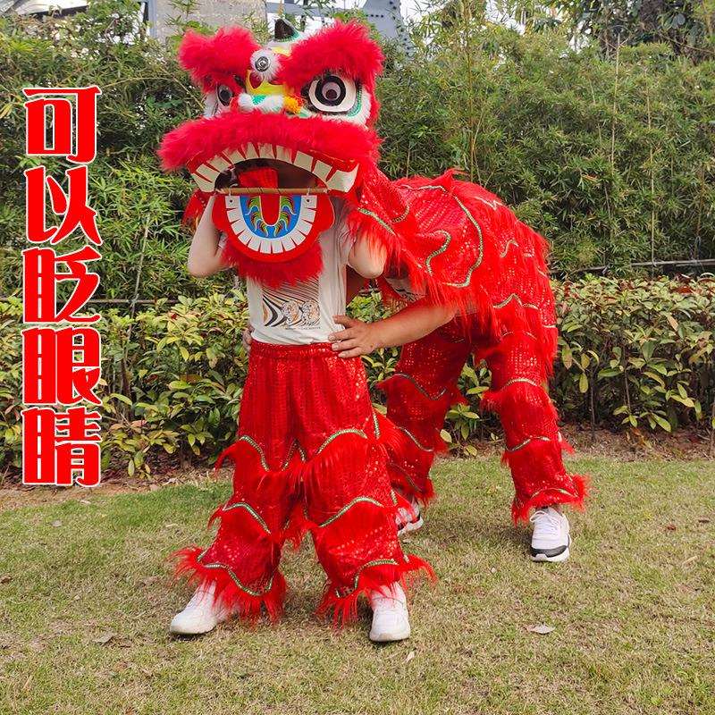 狮子头舞蹈道具舞狮儿童狮儿童醒狮羊毛狮头表演全套双人眨眼小狮