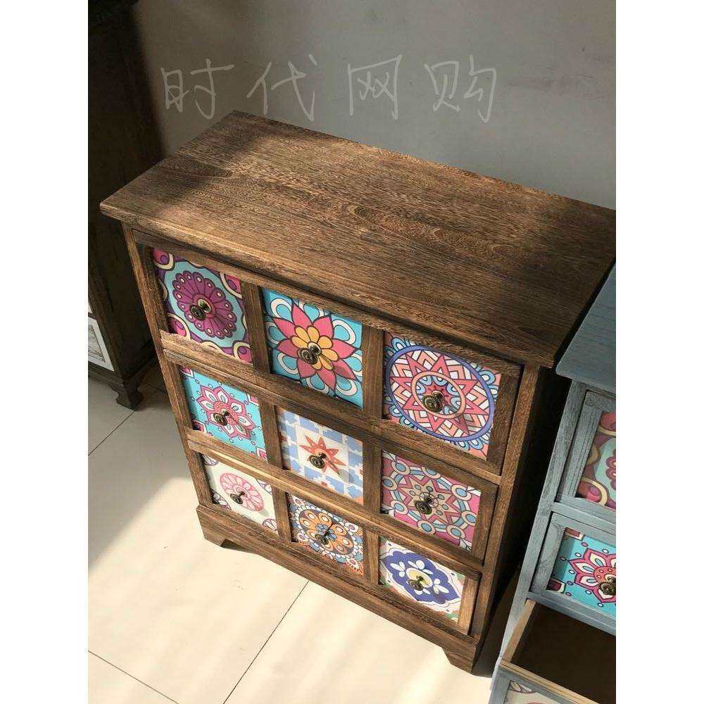0J美式乡村家具地中海实木玄关复古做旧收纳柜装饰柜储物柜床头柜