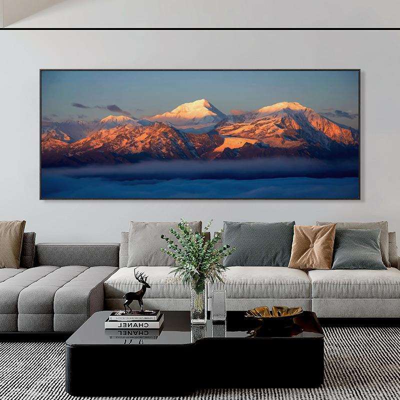 雪山风景背靠日照金山客厅装饰画超大幅风景画公寓房酒店宾馆挂画