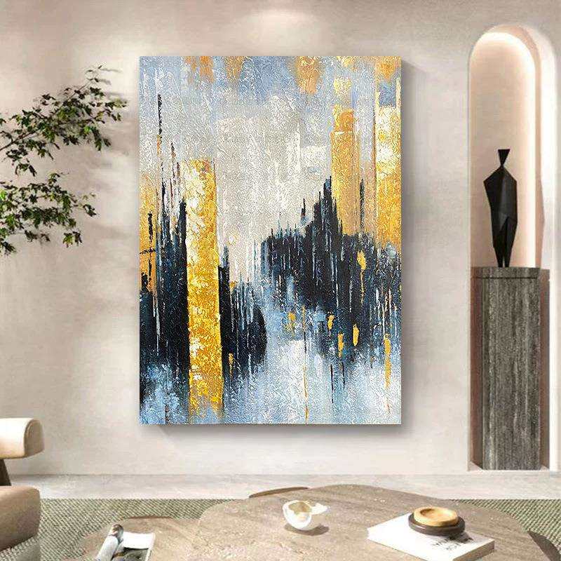 现代金箔轻奢手绘油画抽象立体肌理工业风艺术画客厅装饰画挂画