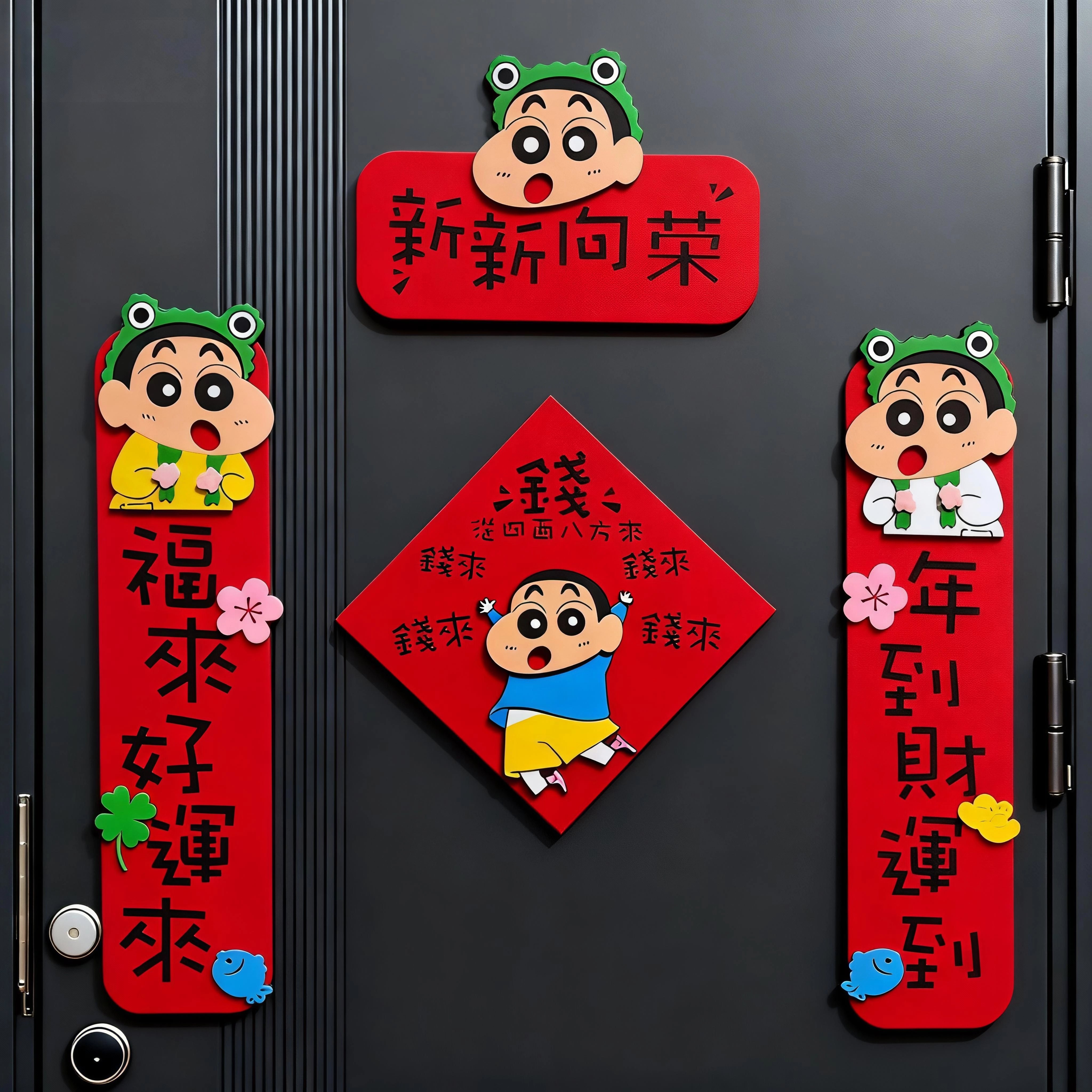 2026马年卡通全磁吸无纺布对联蜡笔小新福字可爱创意春节新年装饰