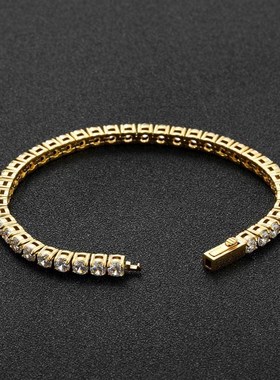 欧美跨境嘻哈锆石手链4mm弹簧扣不锈钢网球链男生高级感钛钢手链