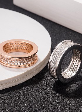 满钻戒指小蛮腰S925纯银镀18k金弹簧情侣气质百搭指环女