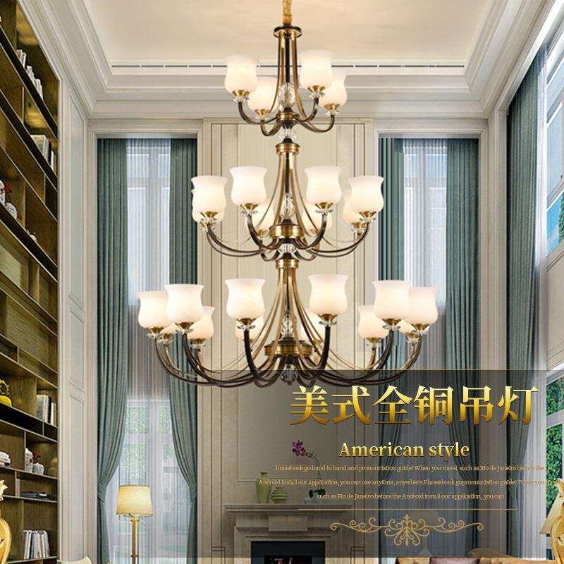 新款美式全铜别墅楼中楼大厅欧式餐厅过道简约现代书房水晶吊灯
