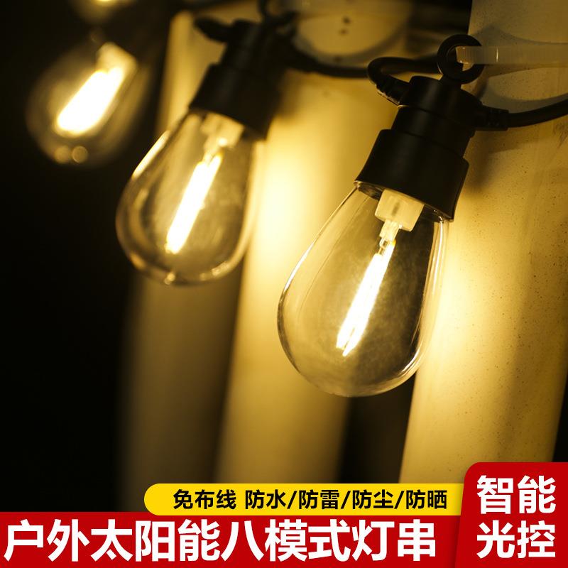 户外太阳能LED灯串防水美英规露营庭院婚庆阳台氛围大灯泡灯串装