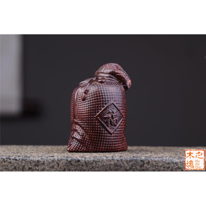 小叶紫檀木雕刻福袋手把件随身文玩招财实木工艺品摆件家居装饰品