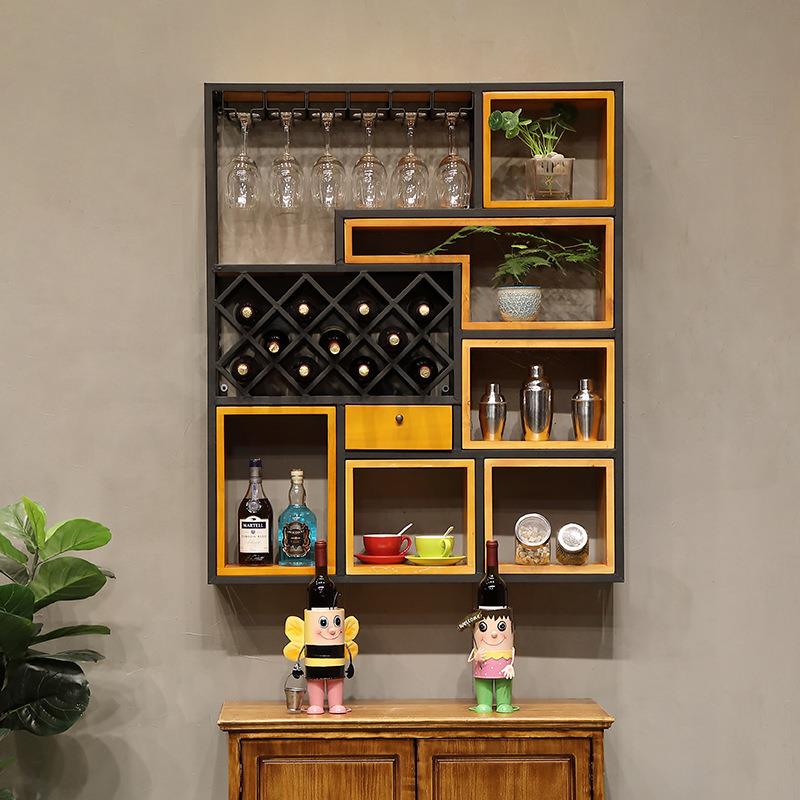 美式铁艺壁挂酒柜 酒店餐厅复古悬挂置物杯架 家用客厅红酒杯架子