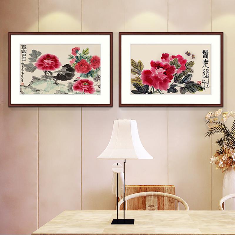 牡丹花开富贵国画新中式客厅壁画餐厅花鸟挂画卧室床头装饰画带框