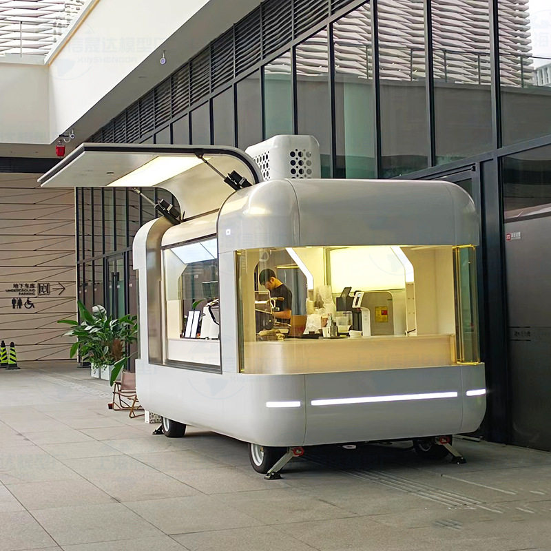 城市商业合金店车欧式拖挂餐车复古不锈钢白色多功能售卖餐车
