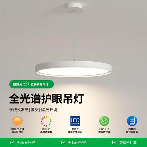 全光谱飞碟餐厅吊灯极简单头LED吧台书房儿童护眼卧室灯中山灯