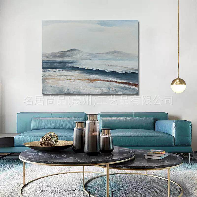 大芬村纯手绘油画大海风景抽象轻奢客厅装饰画横版书房办公室挂画