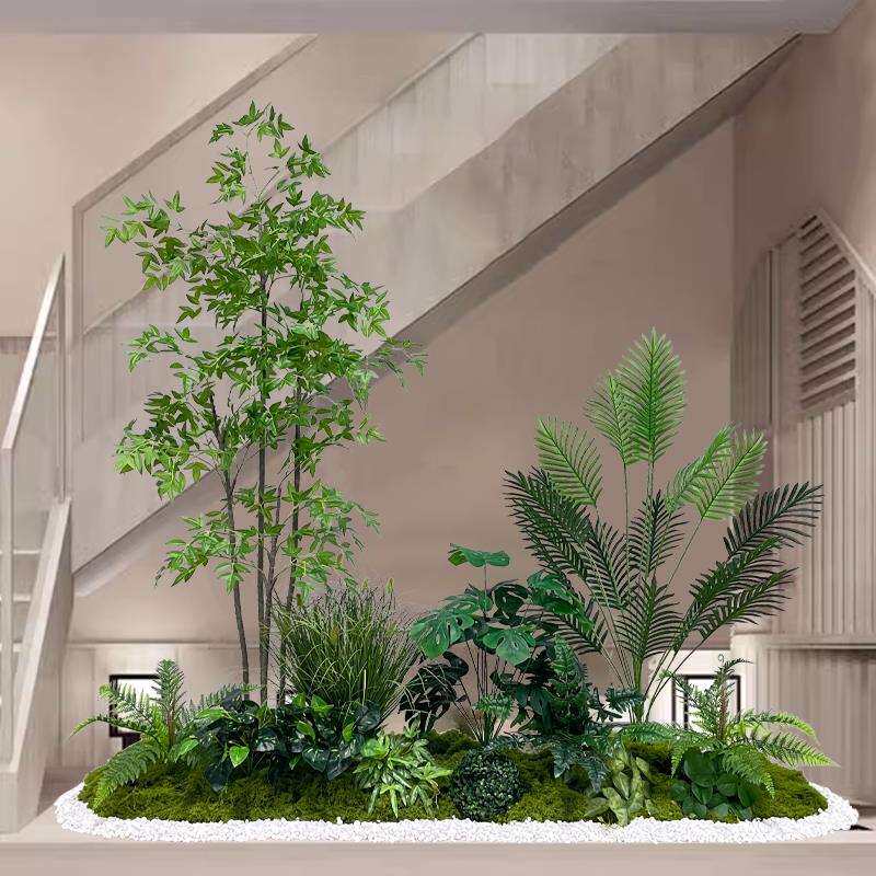 室内仿真植物造景大型春季绿植景观装饰楼梯下假植物盆栽落地摆件