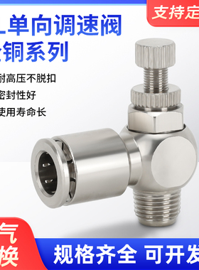 气动快速接头调速阀SL4-M5 6-01 02铜M镀镍直角气管快插气缸节流