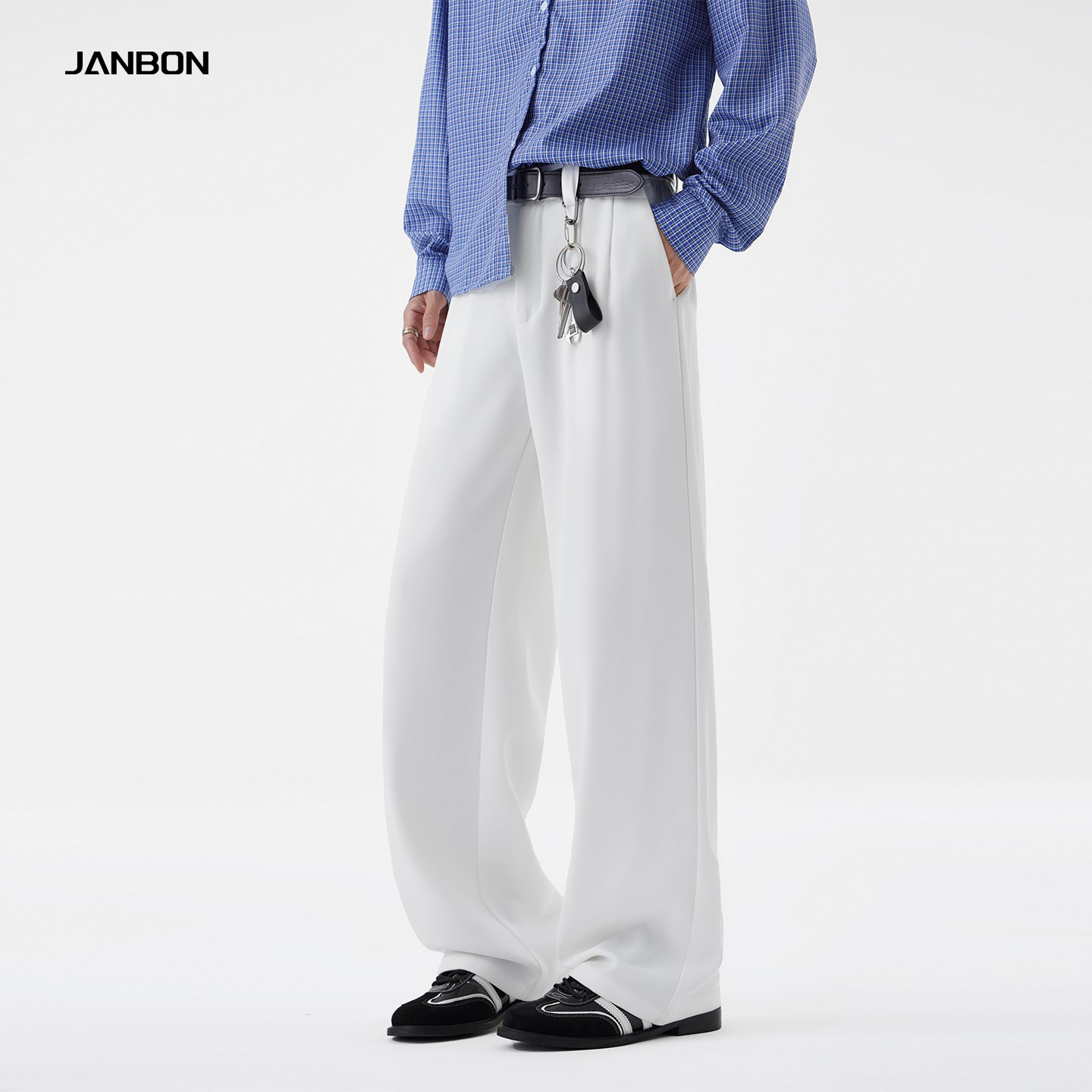 JANBON白色直筒休闲西裤男款长裤垂坠感高级感宽松春秋季阔腿裤子