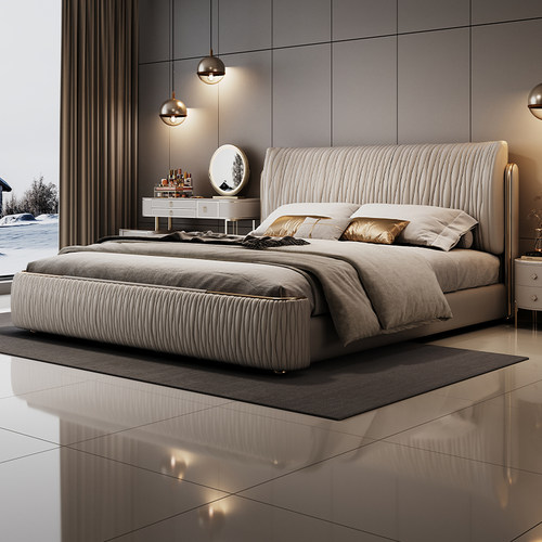 现代简约轻奢贝壳真皮床