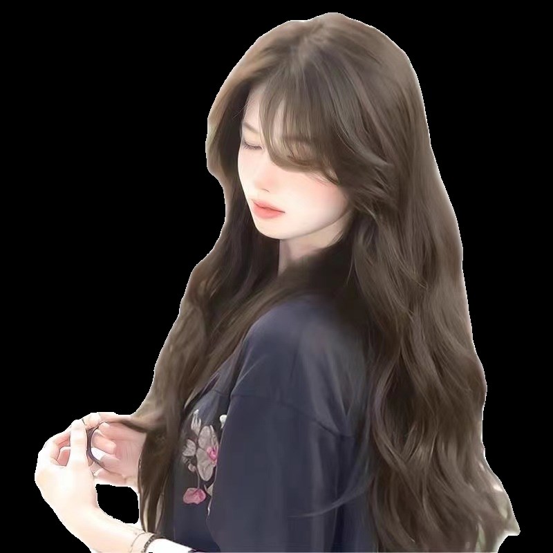 假发长发慵懒中分刘海水波纹卷假发套蓬.松人发头套