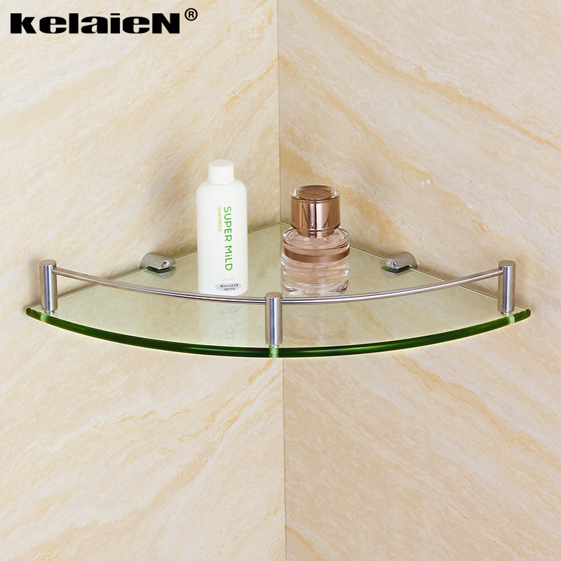 加厚304不锈钢玻璃三角架卫生间转角架浴室厕所壁挂收纳置物架