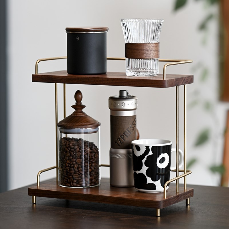 杯子收纳置物架黑胡桃木双层杯架咖啡杯水杯收纳架实木马克杯架