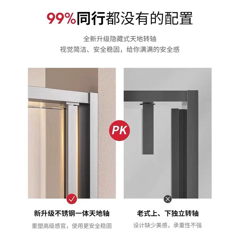 极简淋浴房玻璃平开门一字型卫生间干湿分离隔断窄边框下沉式浴屏